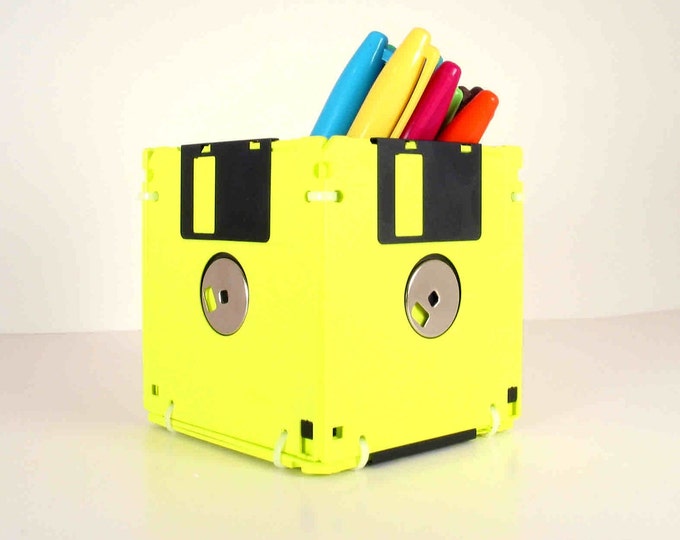 Floppy Disk Pen and Pencil Holder fluorescent Yellow Etsy