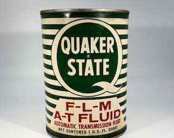 Vintage Quaker State Ford F-L-M   A-T Fluid 32oz Tin Can - Good Vintage Condition