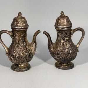 Vintage Trent Silverplate Teapot Salt & Pepper Shakers Colonial Revival Heavy Embossed Grapevine Floral Kitchen Decor Heirloom Repoussé Pair