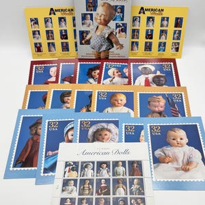Vintage - Set di cartoline e francobolli USPS Classic American Dolls (1996 - Completo in scatola)