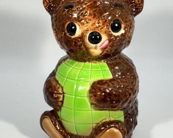 Vintage Goebel Teddy Bear Coin Bank West Germany Ceramic Piggy Bank 5.5" 1970s