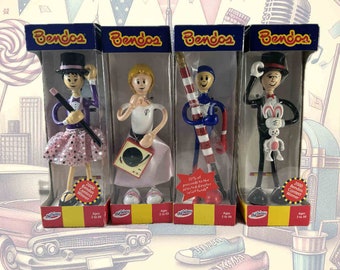 Lot of 4 Vintage Bendos Action Figures: Peggy Sue, Dazzle Tap Dancer, Presto Magician, Pride Patriot - NEW IN BOX