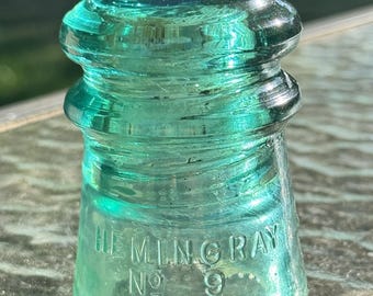 Vintage Hemingray No. 9 Aqua Glass Insulator – Patented May 2 -1893