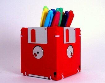 Floppy Disk Pen and Pencil Holder (RED)