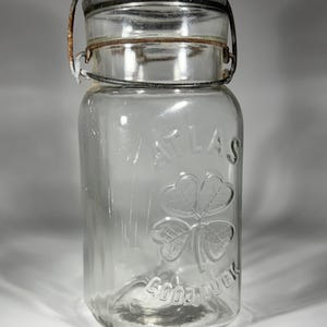 Vintage Hazel‑Atlas Good Luck Mason Jar 7.5&quot; Clear Square