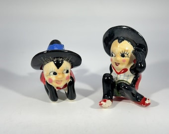 Vintage 1950s Japan Ladybug Couple Ceramic Figurines Kitsch Decor