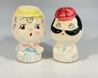 Vintage Japanese Egg Head Salt & Pepper Shakers • 1950s Mid-Century Kitsch