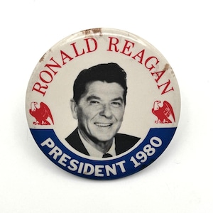 Vintage 1980 Ronald Reagan Campaign Pin - 40th President - Political Memorabilia 3&quot;