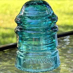 Vintage Hemingray No. 12 Glass Insulator - Aqua Blue Green,  3 1/2&quot; tall - Nice Condition
