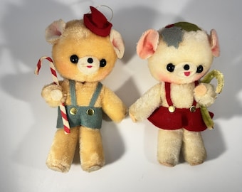 LOT OF 2 - Vintage Jestia No. 888 Christmas Teddy Bear Ornaments - 1960s Japan