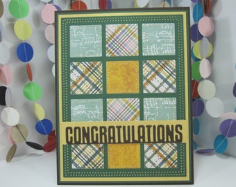 Congratulations Card - masculine congratulations - green gold yellow congrats card - yellow green plaid congratulations - congrats husband