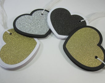 Metallic Heart Glitter Gift Tags Handmade Gift Tags 20 Heart Gift Tags Set of Gift Tags Party Tags Glitter Tag Birthday Gift Tags Heart Tags