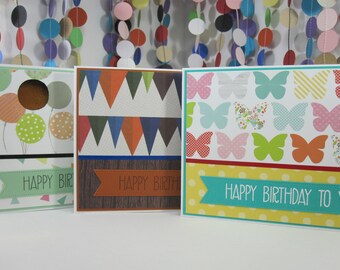 3 Card Set - Happy Birthday To You - birthday balloons - bold colors - butterflies - variety of birthday cards - happy birthday card set