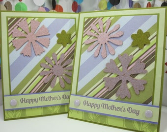 Happy Mother's Day Card - floral mothers day - cork flower mothers day - green purple pink - card for mom