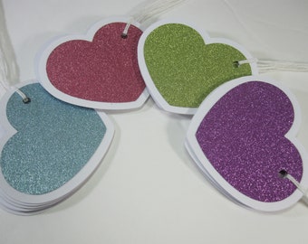 Colorful Glitter Heart Gift Tags Handmade Gift Tags 20 Heart Gift Tags Set of Gift Tags Party Tags Glitter Tag Birthday Gift Tags Heart Tags