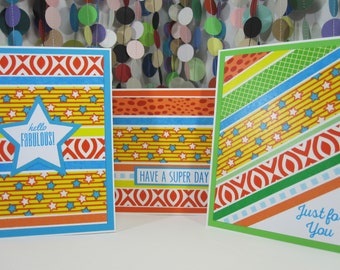 3 Card Set - just for you - have a super day - hello fabulous - neon cards - multi-occasion card set - vibrant orange blue yellow red green