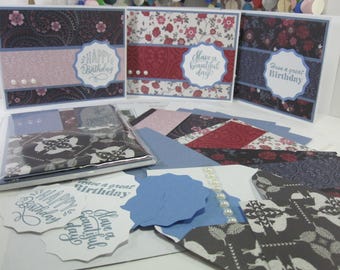 Birthday Card Kit: DIY Craft, 3 Card Designs with Bunny Print