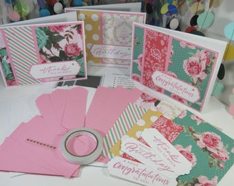 Make Your Own Card Kit Common Greetings 3 Card Kit DIY Card Making Kit Adult Craft Kit Senior Craft Kit DIY Gift Feminine Floral Card Kit