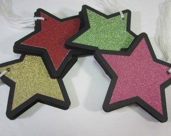 Colorful Glitter Star Gift Tags Handmade Gift Tags Sparkly Gift Tags 20 Gift Tags Set of Gift Tags Party Tags Glitter Tag Birthday Gift Tags