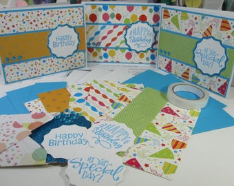 Birthday Card Kit: DIY Craft, 3 Card Designs