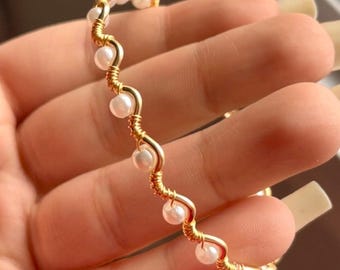 Tidal Wave Bracelet / Wire Wrapped Gemstone Bracelet, Handcrafted Beaded Bangle