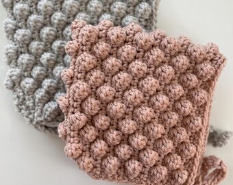 Crochet Bobble Baby Bonnet | Handmade Newborn and Toddler Hat