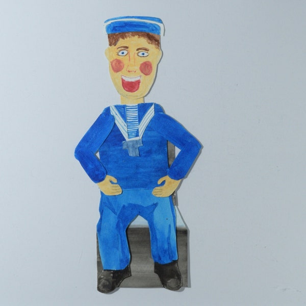 Hand painted, Printable articulated puppet/doll of ventriloquist dummy dressed as a sailor