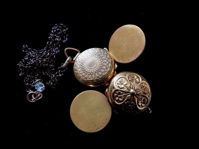 Rhinestone Clasp Victorian Antique 4 Picture Locket Necklace Hand Oxidized Chain
