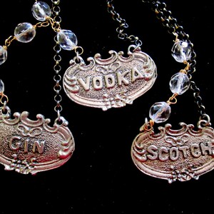 Vintage Decanter Label Necklaces, Spirits on Ice, Choose Your Poison, Asymmetrical image 1