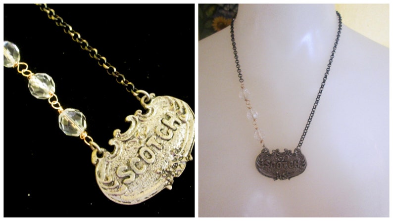 Vintage Decanter Label Necklaces, Spirits on Ice, Choose Your Poison, Asymmetrical image 4