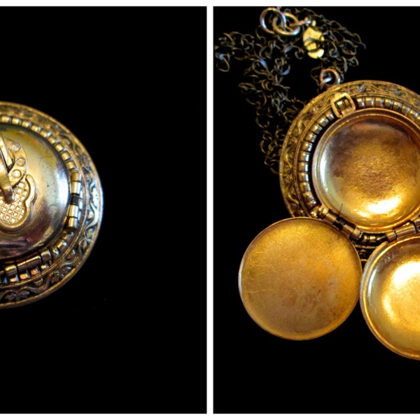 Vintage Gold Filled 4 Picture Locket Necklace, Buckle, Antique