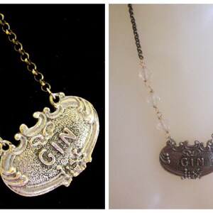 Vintage Decanter Label Necklaces, Spirits on Ice, Choose Your Poison, Asymmetrical image 2