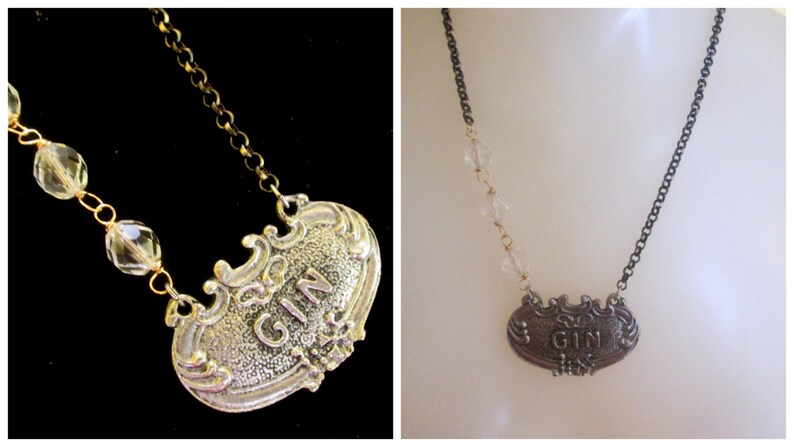 Vintage Decanter Label Necklaces, Spirits on Ice, Choose Your Poison, Asymmetrical image 2