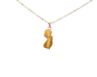 State Charm Necklace, Teensy, Tiny, Gold, Brass, United States of America, College