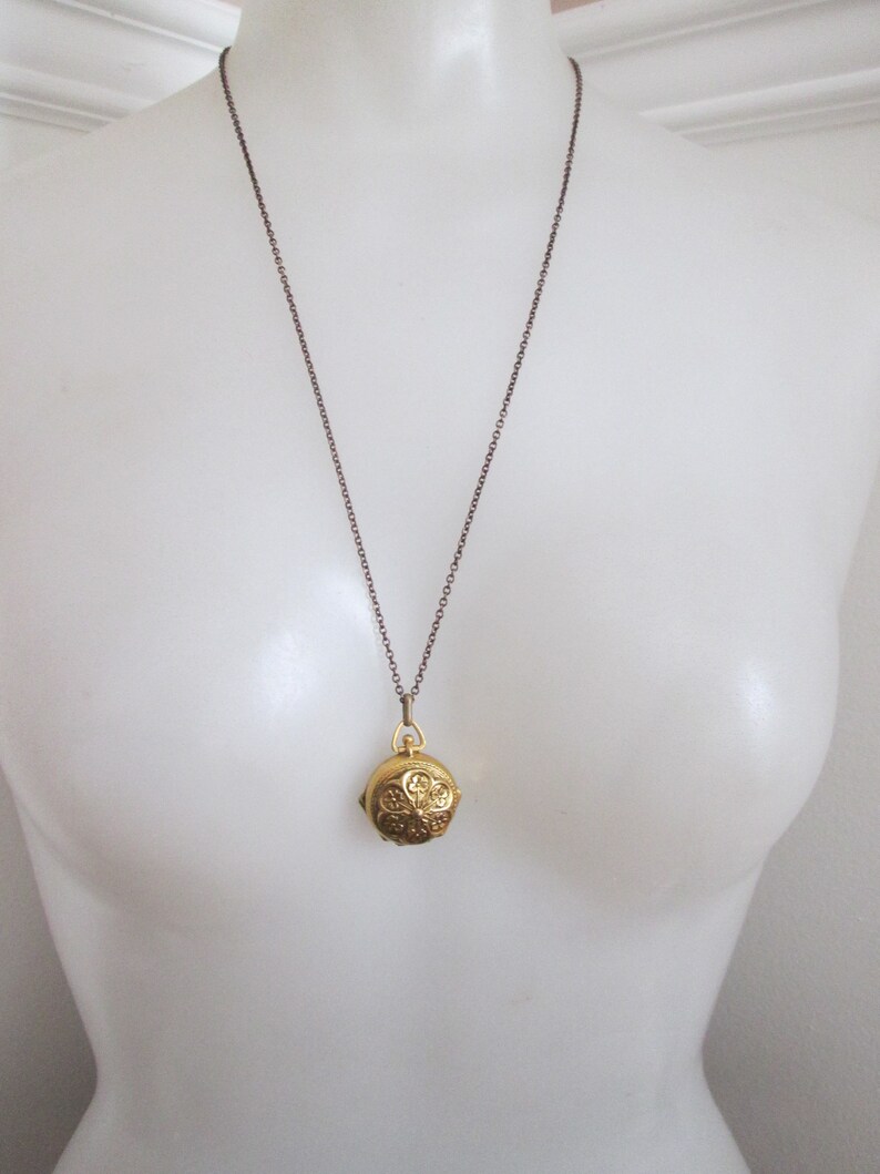 Rhinestone Clasp Victorian Antique 4 Picture Locket Necklace Hand Oxidized Chain