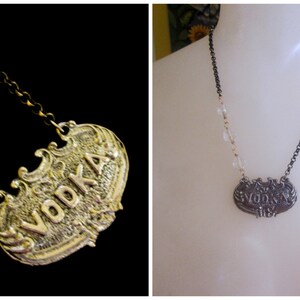 Vintage Decanter Label Necklaces, Spirits on Ice, Choose Your Poison, Asymmetrical image 3