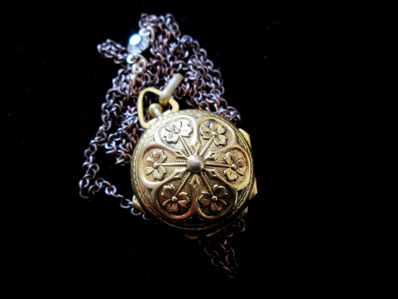 Rhinestone Clasp Victorian Antique 4 Picture Locket Necklace Hand Oxidized Chain