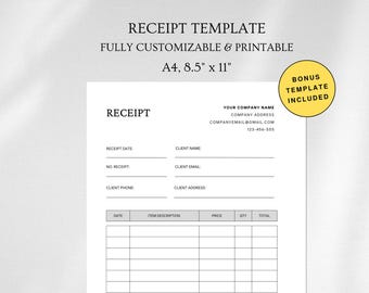 Modello di ricevuta modificabile per piccole imprese / Canva (download digitale)