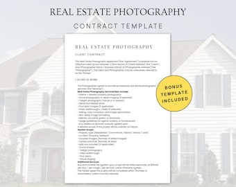 Modello di contratto per fotografo immobiliare / Bonus incluso / Contratto di fotografia Canva modificabile /