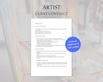 Modello di contratto per artisti / Contratto Canva modificabile / Fattura gratuita