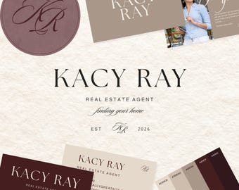 Luxury Real Estate Agent Branding Bundle | Logo Kit + Thank You Card + Business Card + Logo Sticker | Canva Editable Branding for Realtors |
