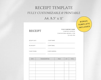 Modello di ricevuta modificabile / Bonus incluso / Modello Canva per piccole imprese (download digitale)