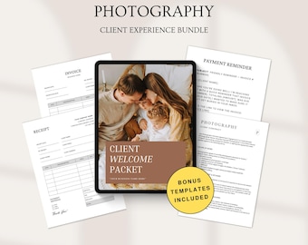 Pacchetto esperienza cliente fotografia / Modelli Canva / Contratto, fattura, ricevuta, buoni regalo, pacchetto di benvenuto e altro ancora