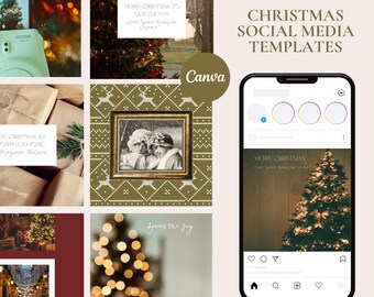 Paquete de plantillas navideñas para redes sociales en Canva / Elegante publicación navideña para Instagram / Plantillas empresariales editables /