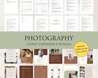 Pacchetto esperienza cliente fotografo / Modelli Canva / Contratto, fattura, ricevuta, buoni regalo, pacchetto di benvenuto e altro ancora