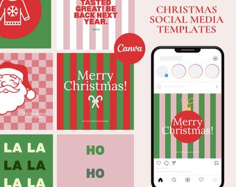 Paquete de plantillas de Canva para redes sociales / Publicación de Instagram navideña / Plantillas comerciales editables /