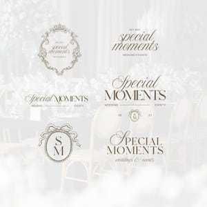 Puede incluir: Varios logotipos marrones con el texto "Special Moments" y frases relacionadas. Algunos logotipos incluyen marcos decorativos y las iniciales "SM". Los logotipos están diseñados para bodas y eventos, con el año "2021".