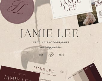 Luxury Wedding Photography Branding Bundle | Logo Kit + Thank You Card + Business Card + Logo Sticker | Wedding Photographer Brand |