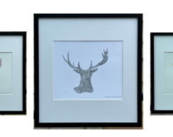 Contemporary unique Stag, Llama & Giraffe Prints - Framed Wall Decor for Home