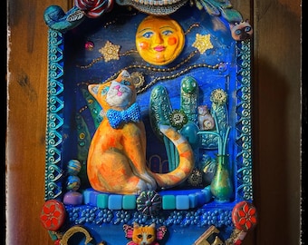 Cat Eye Orange Cat Diorama Desert Nights by Bluemoose Art